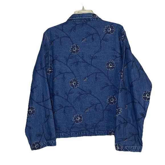 New Direction Denim Jacket Embroidered Floral Butterfly Appliqué Women XL‎ Funky - Picture 2 of 8